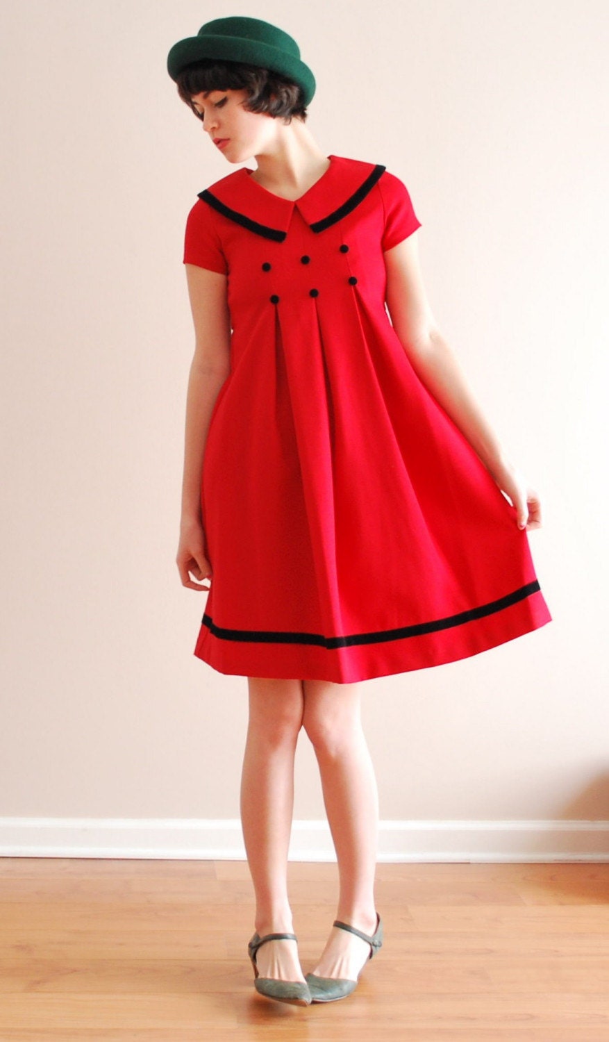 r e s e r v e d for skyetalb Scarlet Sailor Mini Dress with Velvet Trim