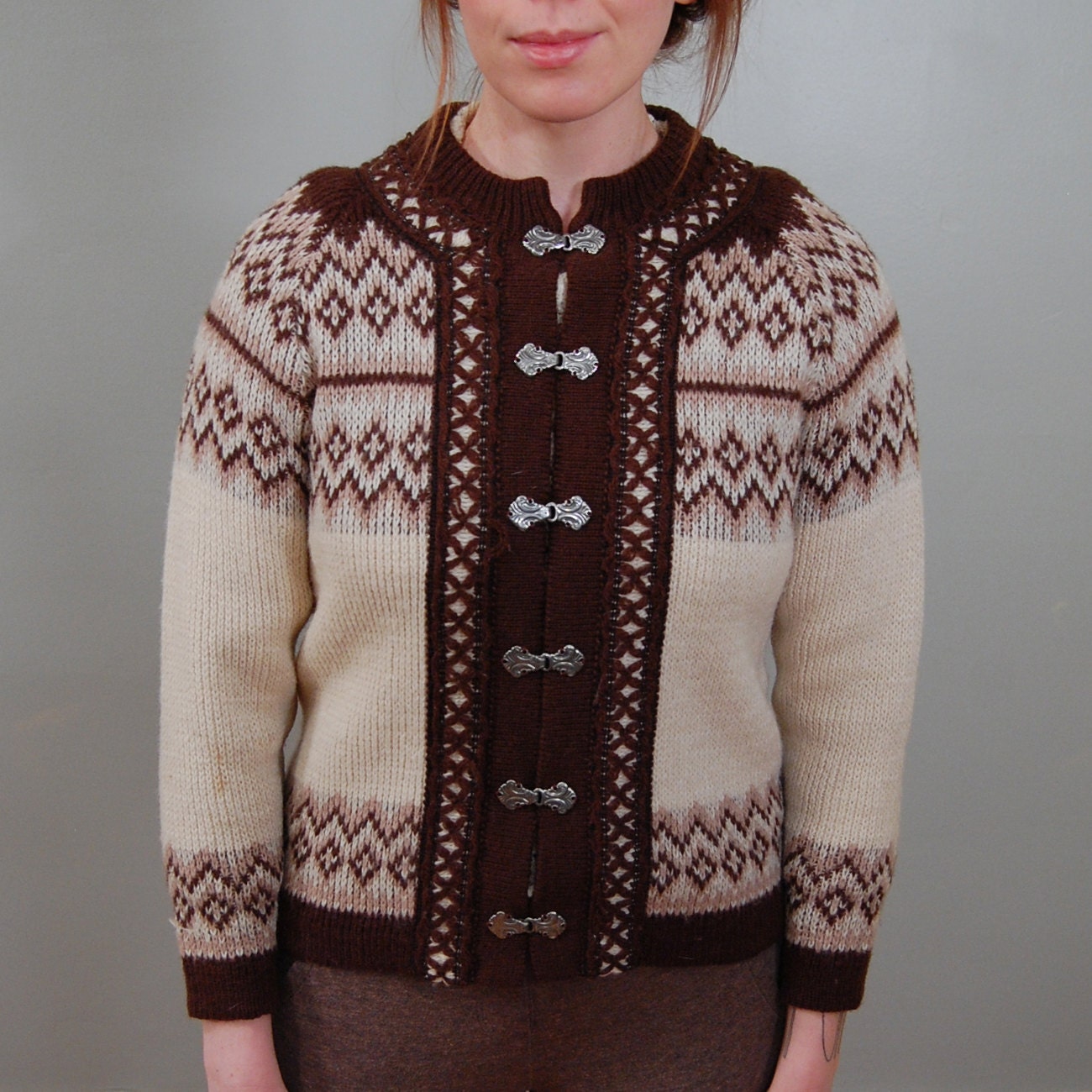 Norwegian Cocoa and Cream Wool Cardigan, S
