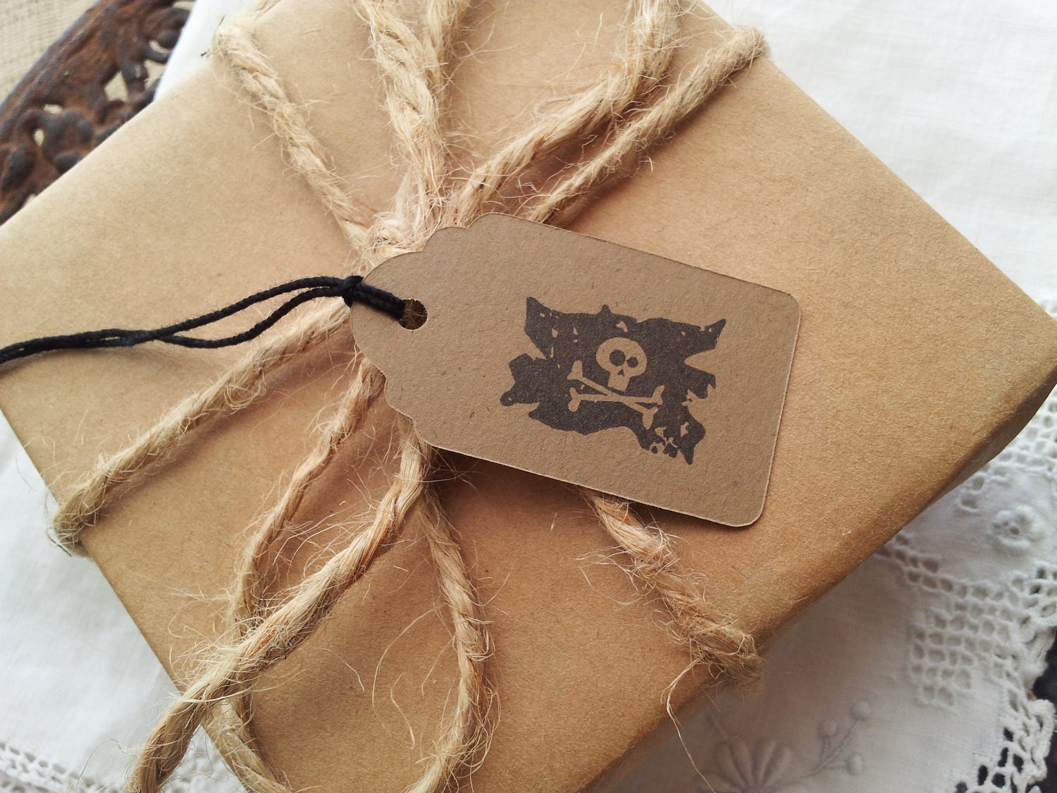 Pirate Skull Flag Mini Kraft Tags Set of 10