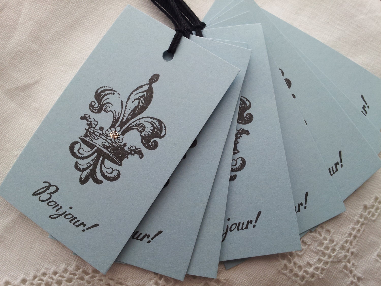 French Inspired Fleur de Lis Tags Set of 8