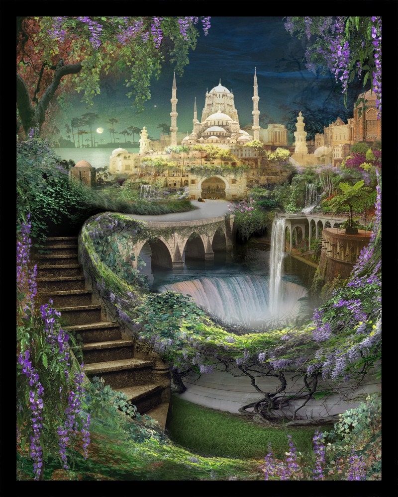 Lost Lands of Imagination - The Hanging Gardens of Babylon - Blank Note Card by Brian Giberson