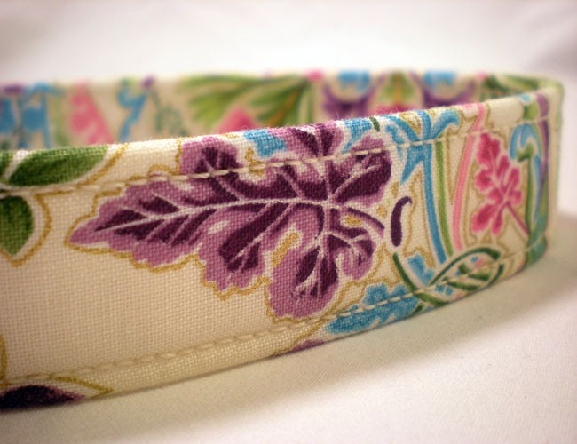 Dog Collar Custom Handmade Purple Blue Pink Floral Fabric from PinkysPetGear on Etsy