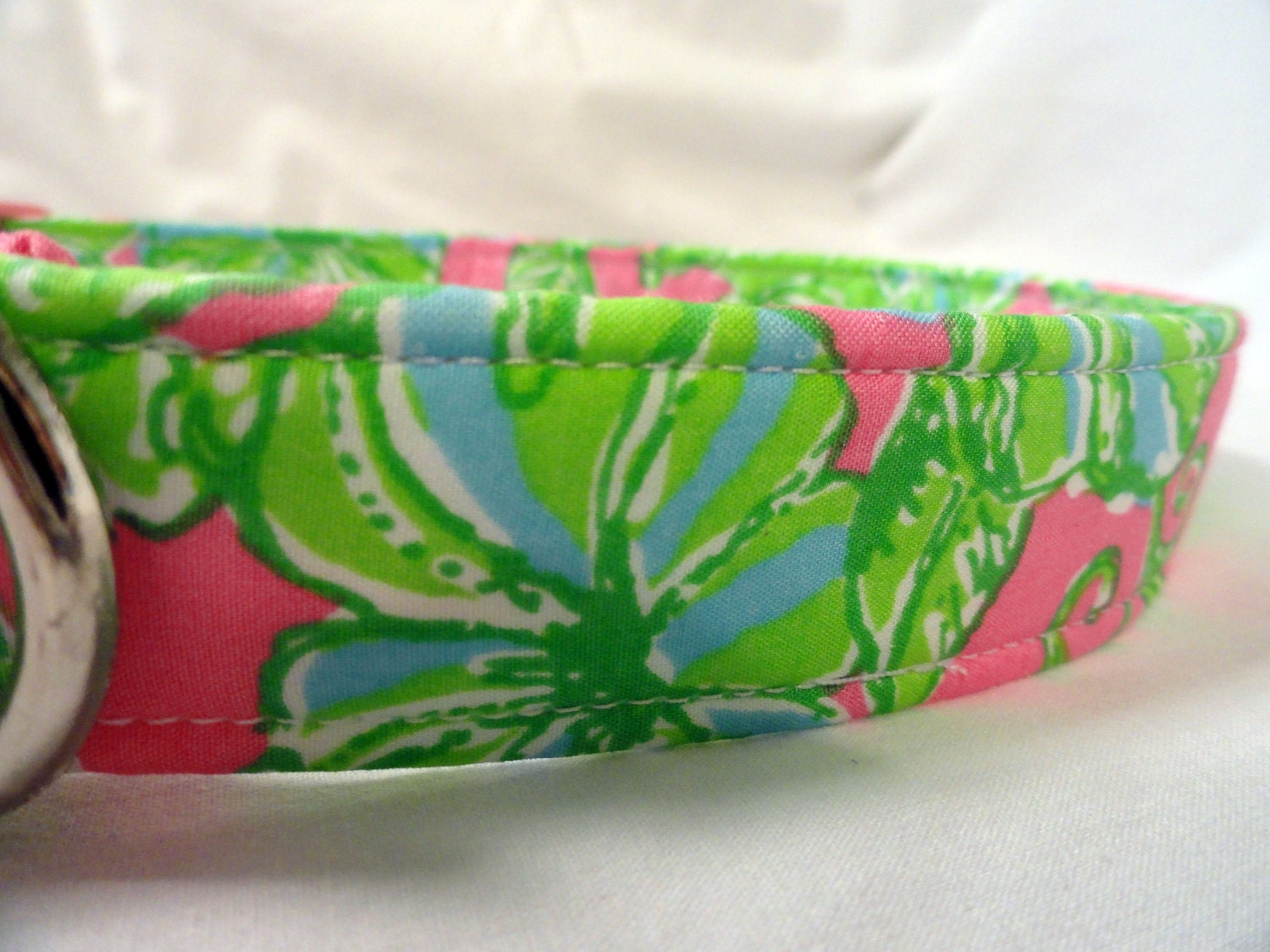 Lilly Pulitzer Pink Green Blue Rhino Fabric Dog Collar Custom Handmade from PinkysPetGear on Etsy