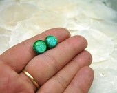 Small Dichroic Cha-Cha Lime Green Fused Glass Post Earrings