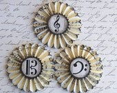 vintage music paper rosettes- Music symbols- set of 3