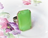 Absinthe Cocktail Ring. Estate Style Neon Green Octagon. Vintage Glass Stone. Statement. Spring Jewellery Lime Apple