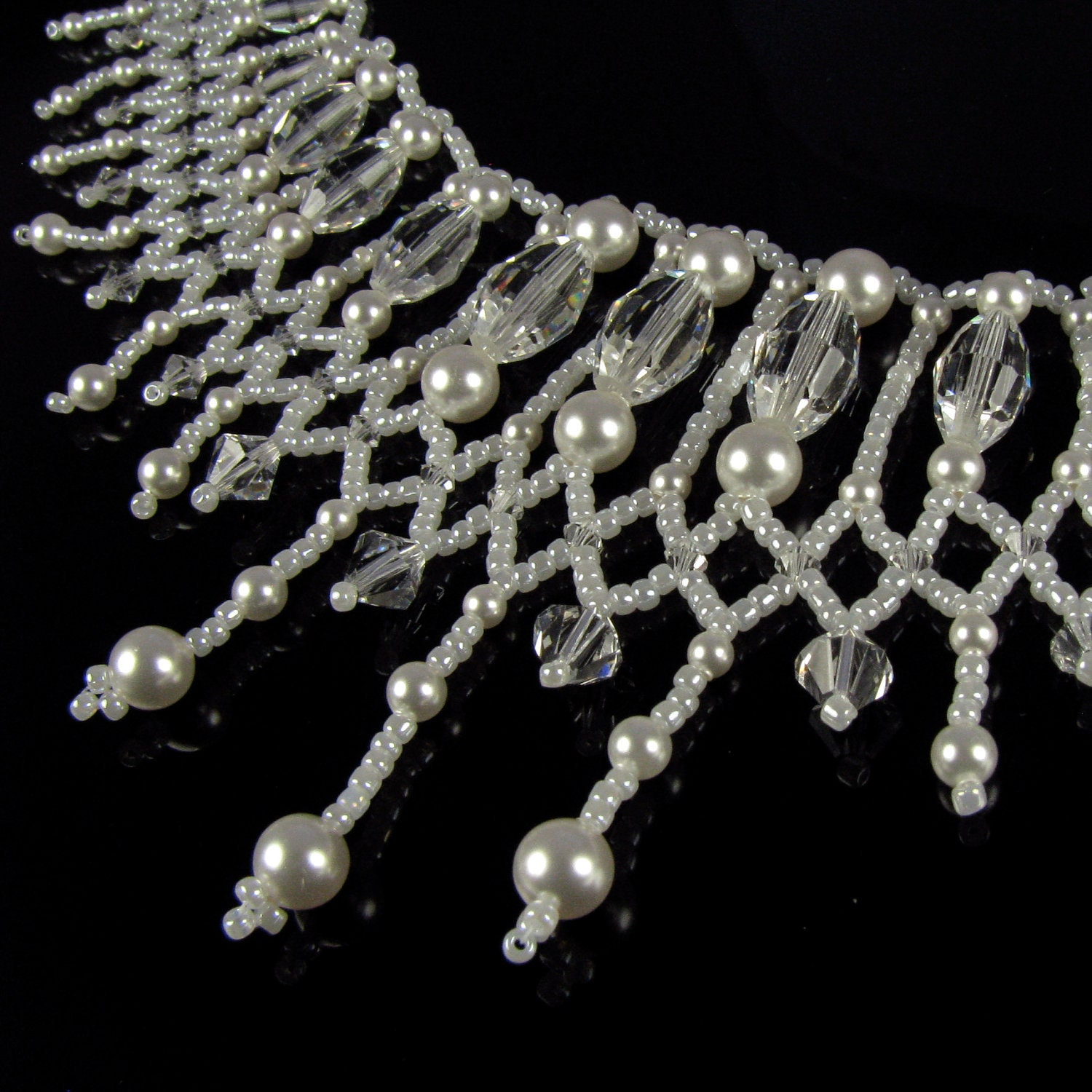Swarovski Crystal White Pearl and Crystal Necklace Choker Egyptian Collar Necklace Bridal Necklace Long Pendants Melody
