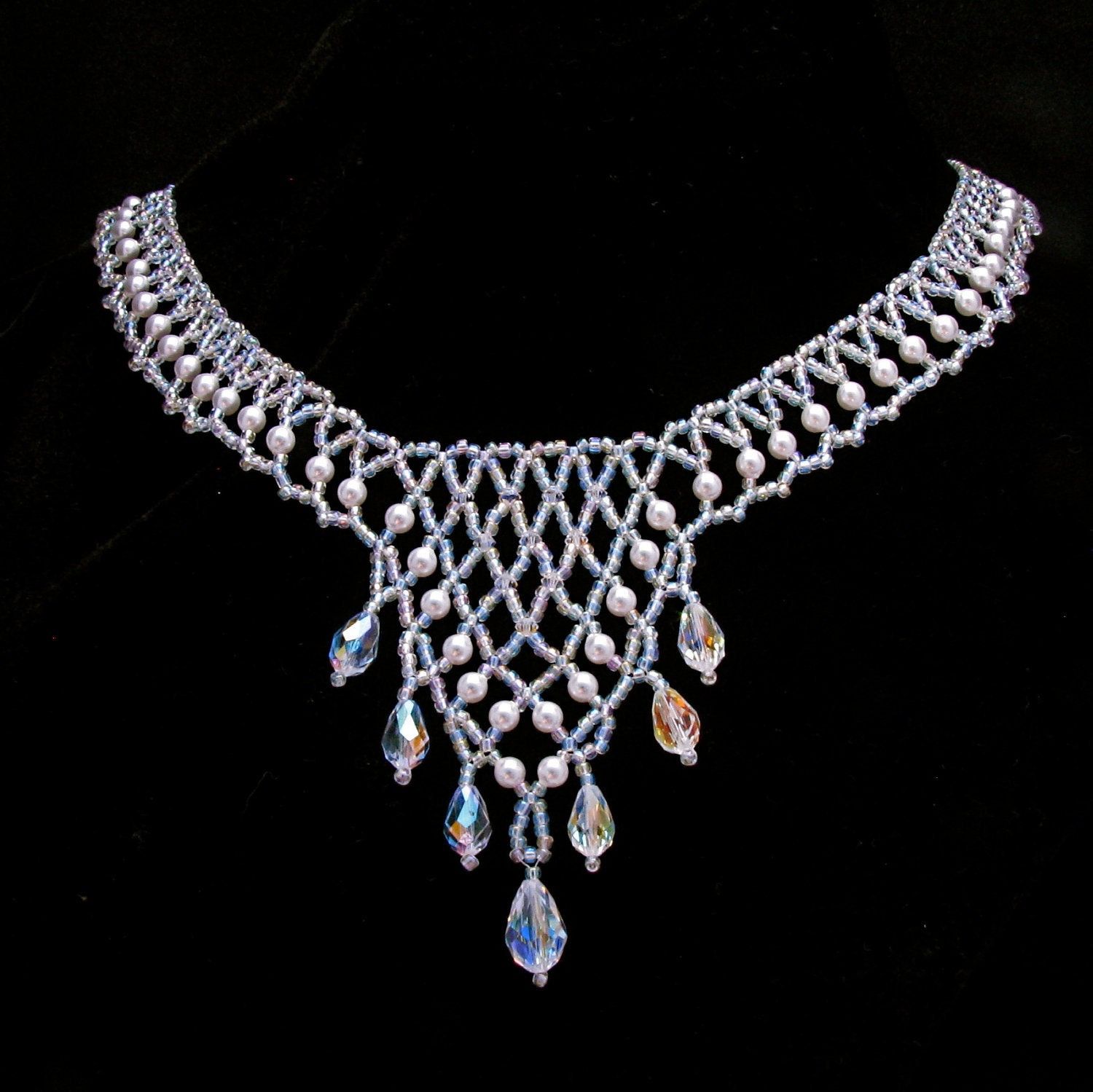 Bridal Necklace Statement Piece Beaded Swarovski Teardrop Crystal Pearl Seed Bead Carissa
