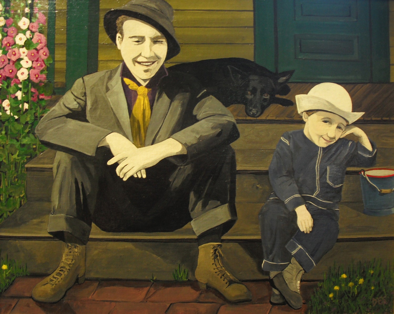 Stoop Sitters- 16x20 Acrylic Painting on Canvasboard