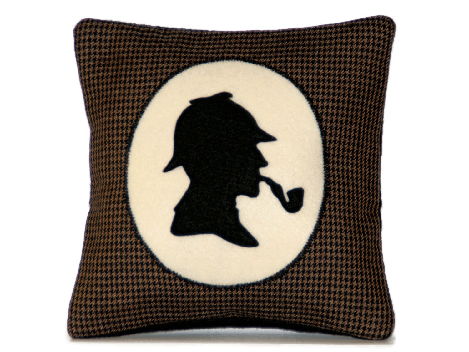 Sherlock Holmes Victorian Style Shadow Silhouette Houndstooth and Kapok Bookshelf Pillow