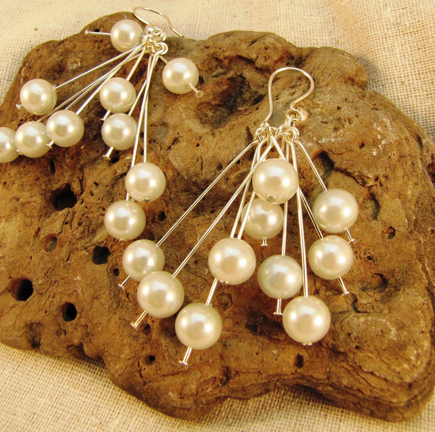 Glass Pearls and Silver Earrings "Attention"