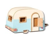 Green or blue vintage caravan paper brooch