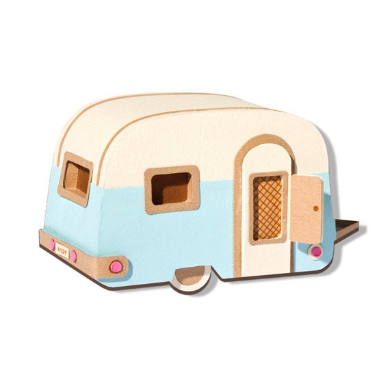 Green or blue vintage caravan paper brooch