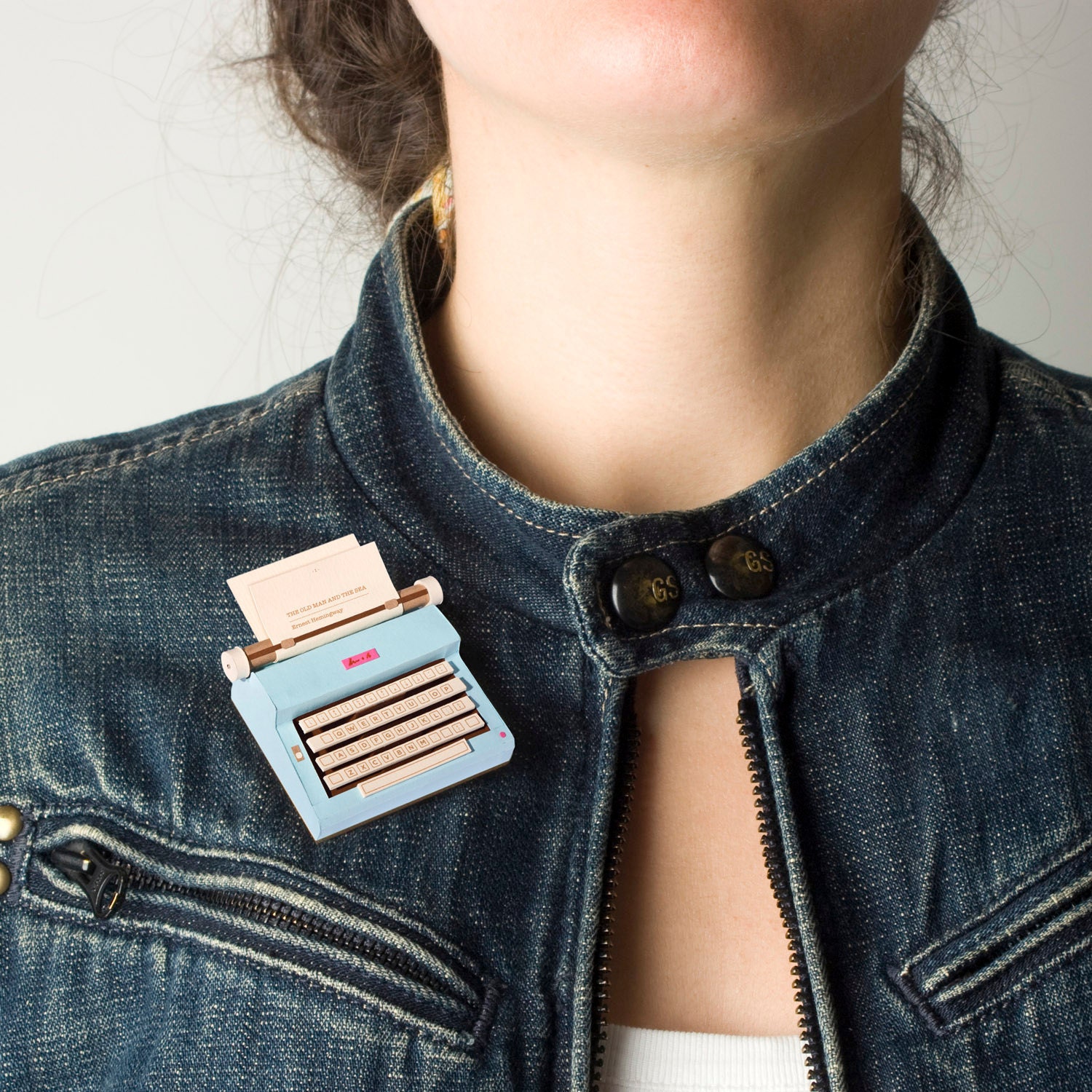 Vintage Typewriter Brooch, Green or Blue