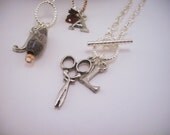 Set of three rock paper scissors friendship bracelets. Silver charm pieces. With bff initials. For best friends.