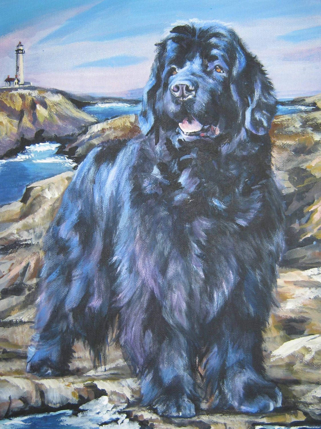 Newfoundland art print CANVAS print of LA Shepard painting 12x16 dog art
