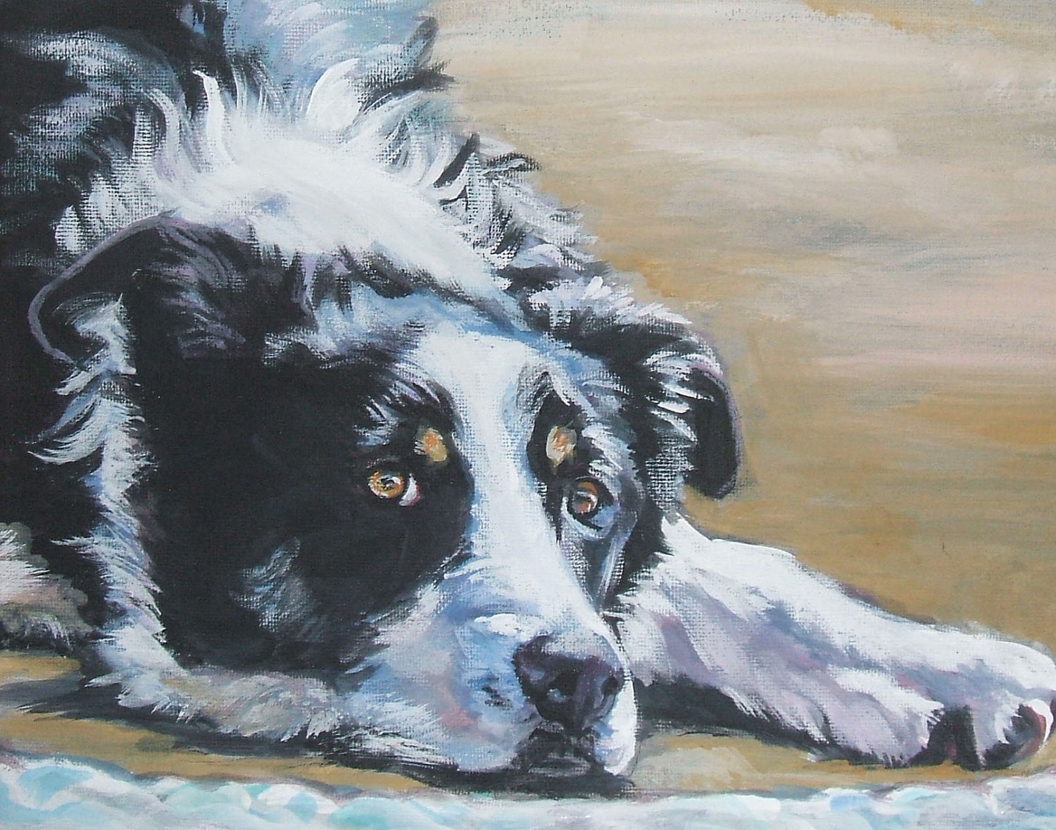 Border Collie art dog portrait canvas print of LA Shepard painting 11x14" giclee print