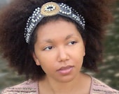 Thick Hair Accessories Headband Grey Beaded Bohemian