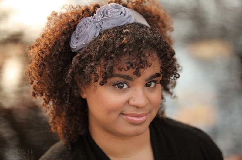 Curly Hair Accessories Headband Silver Grey Rosette