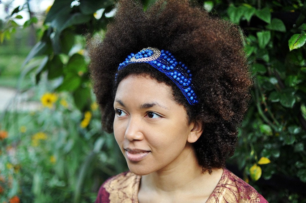 Natural Hair Accessories Navy Blue Elastic Beaded