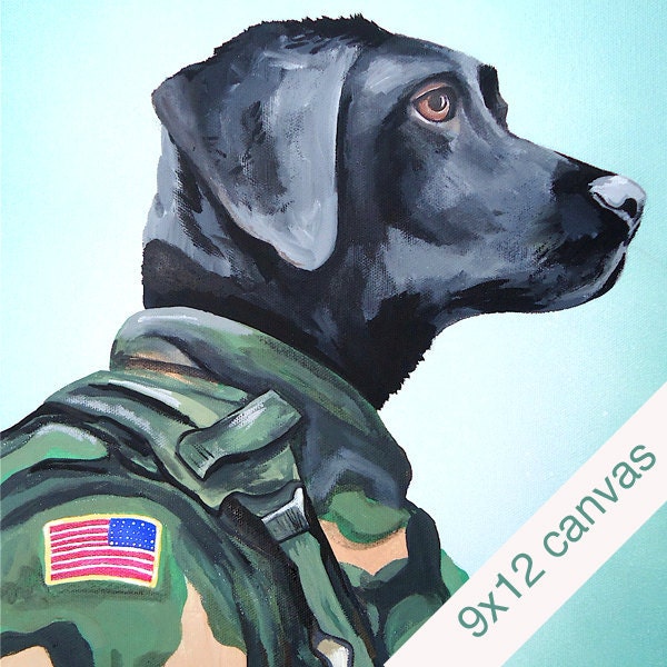 Custom pet portrait in outfit 9x12 military dog working dog portrait in camo