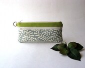 Pencil Cae, Zipper Pouch, Handbag, Clutch  - The Epu Pouch in  apple green with cream and gray/light blue fabric