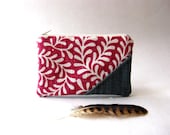 The Picnic Coin Purse in pink - dark pink and white cotton/linen  fabric and jean/ jean - aylla