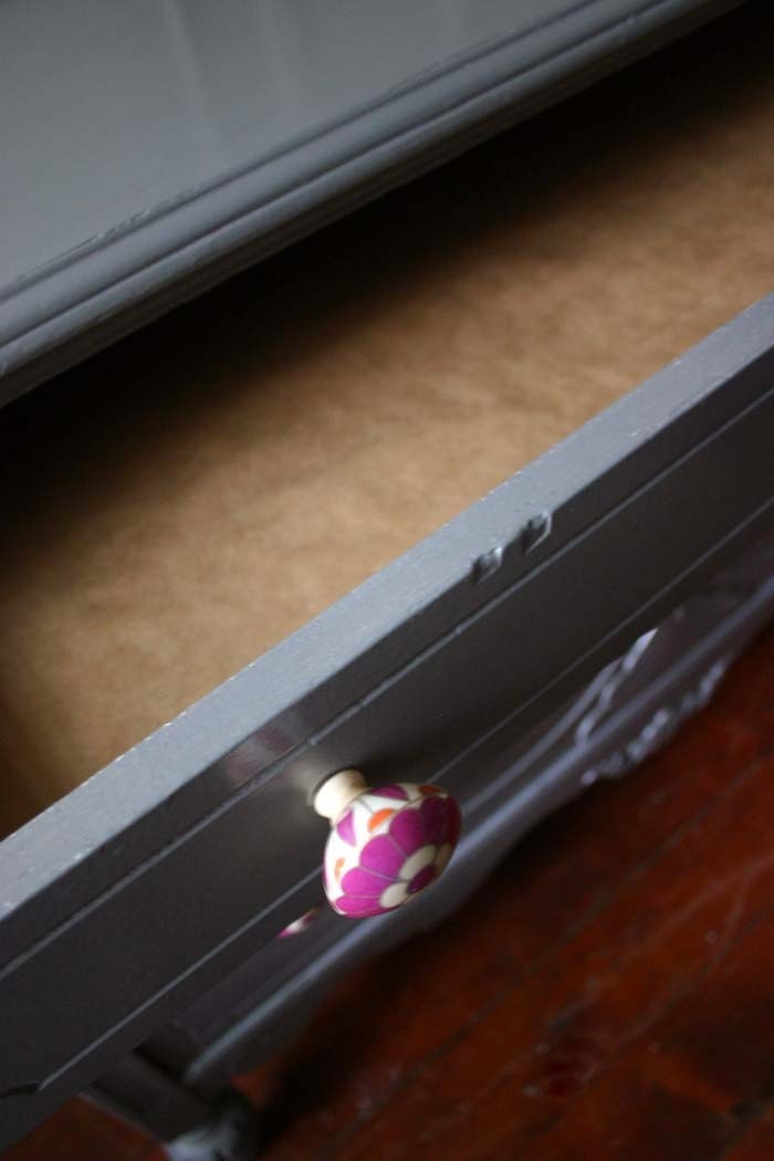 RESERVED - SALE - Gray Dresser with Plum Knobs (Brooklyn)