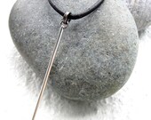 Mens Necklace Men Leather Necklace Black Leather Cord Silver Bar Mens Jewelry For Him Unisex Jewelry