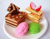 New-Felt food pattern-Lovely sweet cake set(Muti-Layer chocolate pie,strawberry pie,Tiramisu,Macaroons)--PDF Pattern via Email--F28