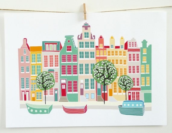 Canal boats- A4 cityscape Print