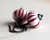 Carnival Circus Earrings Red and White Striped Beaded Earrings with Sterling Silver Peppermint Candy Cane