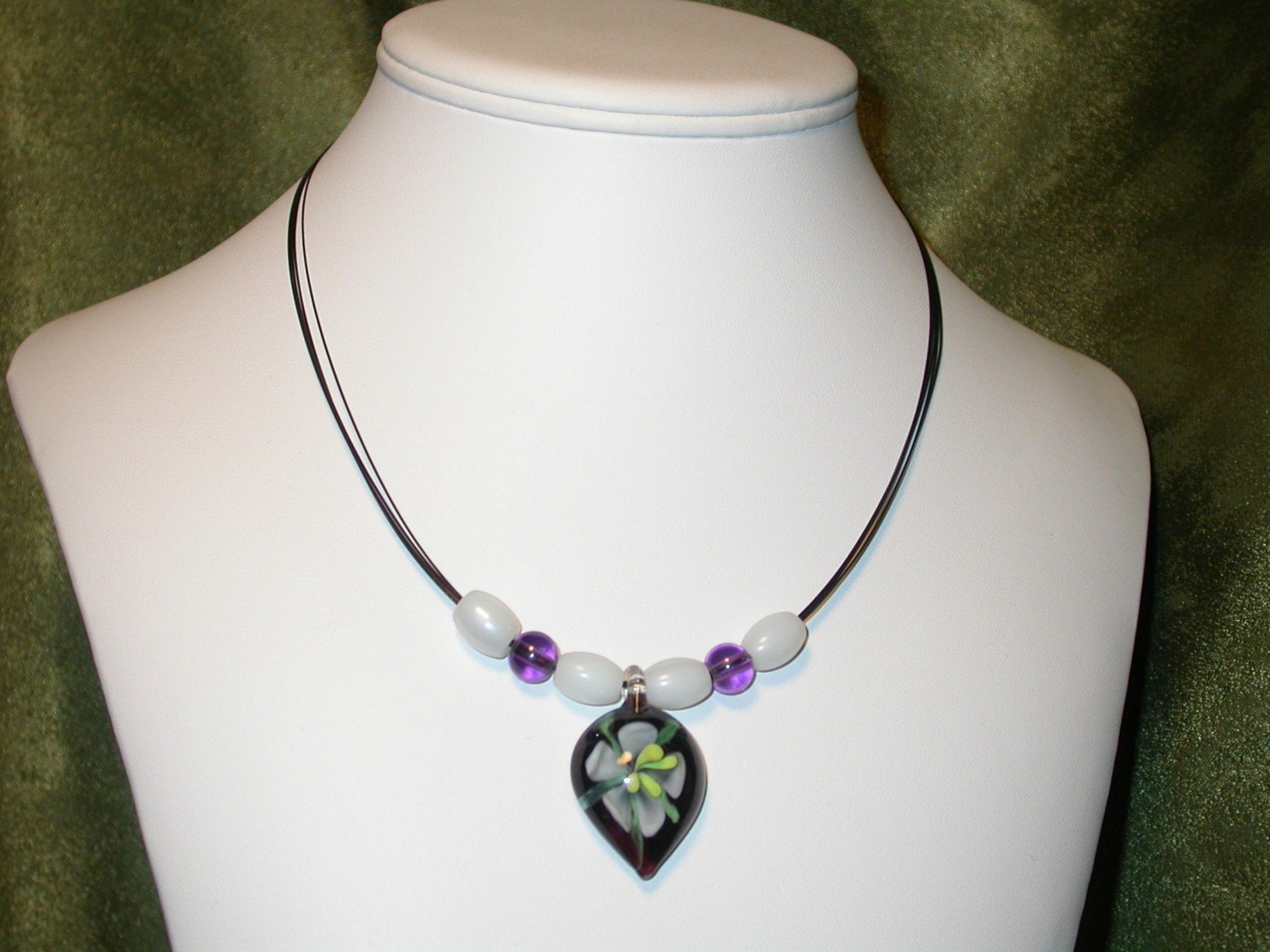 Purple Glass Flower Necklace