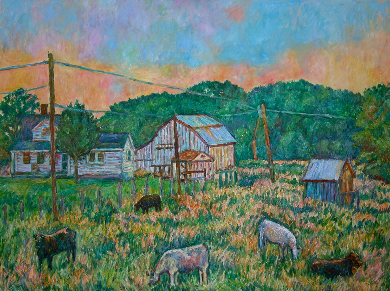 Farm Near Fancy Gap Art 30x40 Impressionist Landscape Painting by Award Win Kendall Kessler
