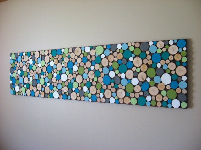 Painted Wood Slice Collage Wall Art 12x48 MADE TO ORDER