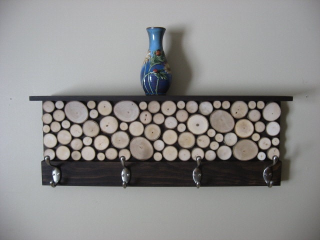 Rustic Modern Coat Rack with Hooks and Shelf - 9"x24" Made To Order