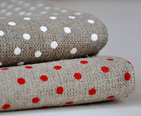 Linen with Small Dots - White (Large Piece)