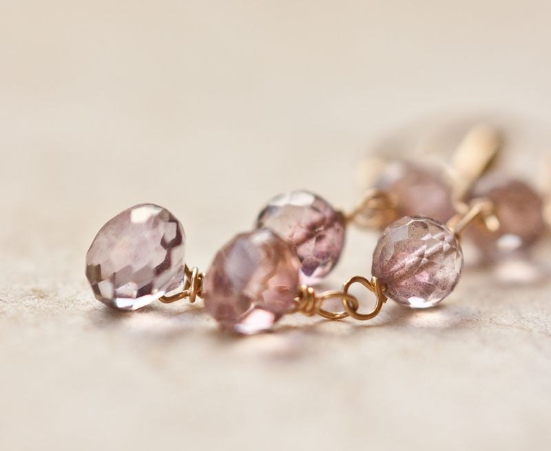 Long Dangle Earrings Mystic Pink Quartz 14k Gold Luxury Bridal Wedding Fashion pastel tbteam