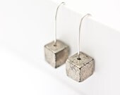 Modern Earrings Argentuim Sterling Silver Golden Pyrite Cube Handmade Urban Minimalism Geometric Jewelry