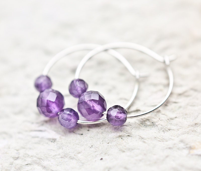 Simple Amethyst Hoops Earrings Argentium Sterling silver Purple modern jewelry summer lavender tbteam - daimblond