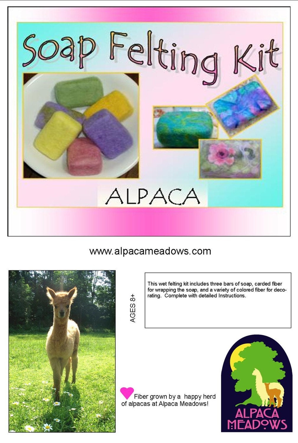 Soap Felting Kit, Alpaca Fiber, Soap, Instructions