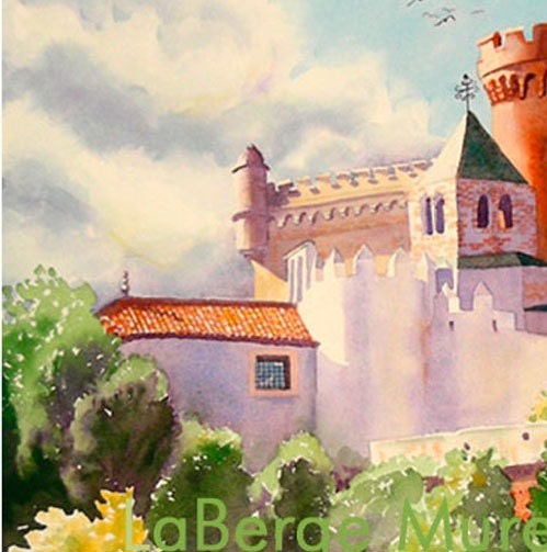 Castle Art Watercolor Painting Print Home Decor Children Castle Landscape Spain Kings Queens Kids Men Women 10.6 x 14 Under 30