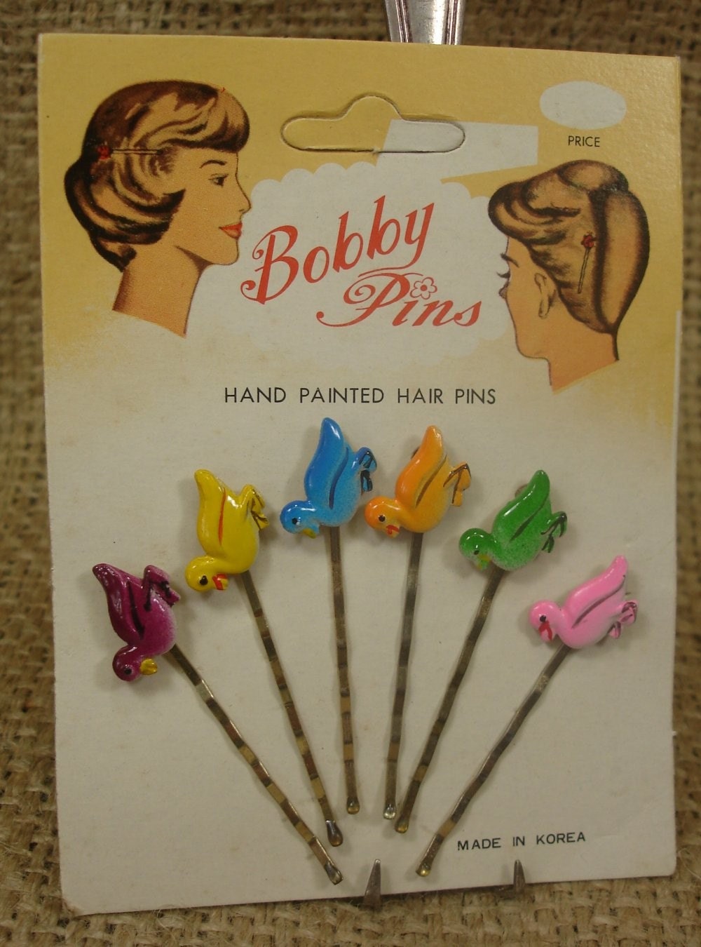 vintage DUCKS Hair Pins Bobby Pins - RETRO - set of 6 Carded