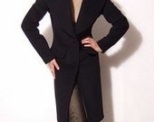 Black Cashmere Blended Wool Tulip V-neck Foldover Collar Long Sleeved Coat
