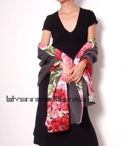 Grey Cashmere Blended Wool Floral Cotton Double Side Cape Poncho Cloak bolero