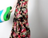 Sexy Black Red Floral Chiffon Flounce Fairy Maxi Dress Gown Sleeveless Empire Ruffle Long