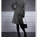 Black White Houndstooth Pure Wool Ruffled Frilly Fennel Neck Asymmetrical Long Winter Coat