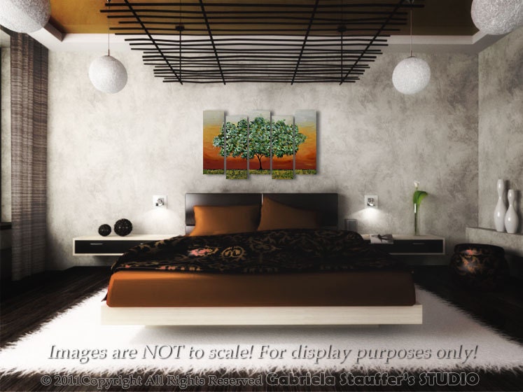 Abstract Modern Landscape Tree Asian Art by Gabriela 50x30 Metallic Large