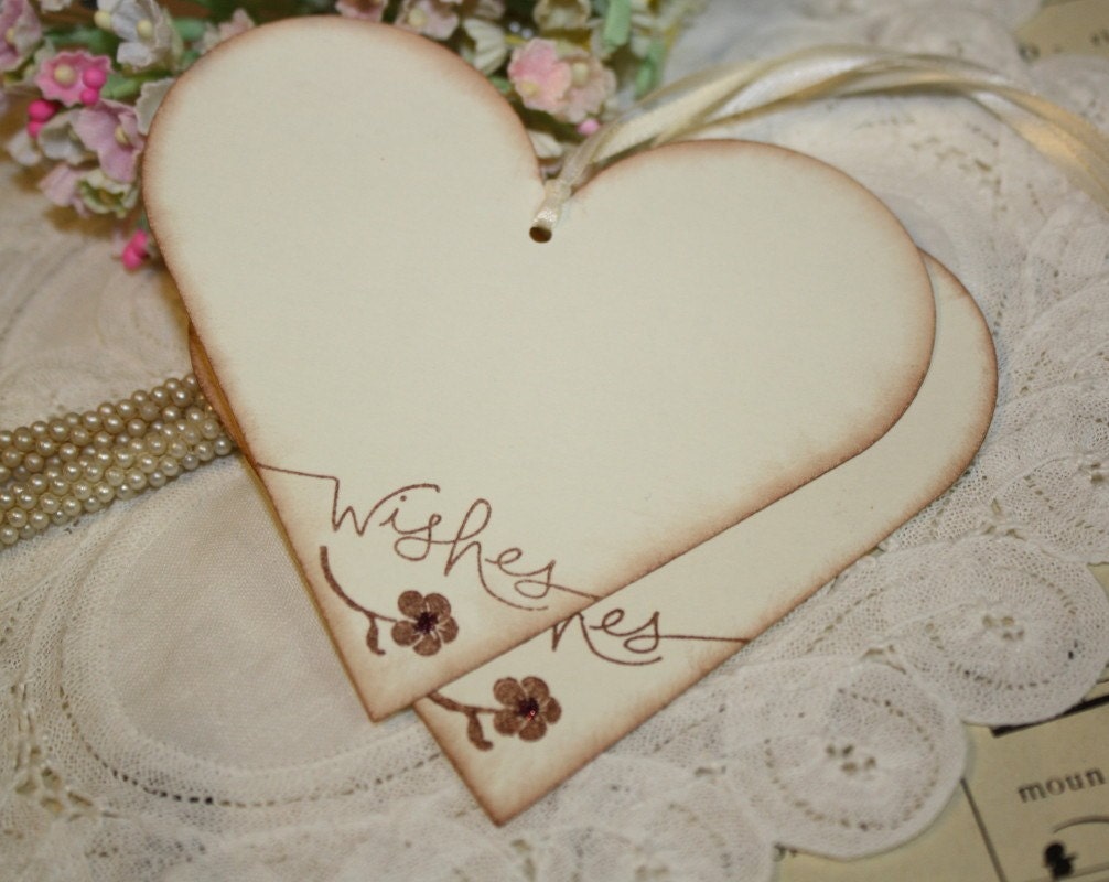 Wish Tree Tags - Wishes - Hearts in Brown - Guest Book Alternative - Set of 25