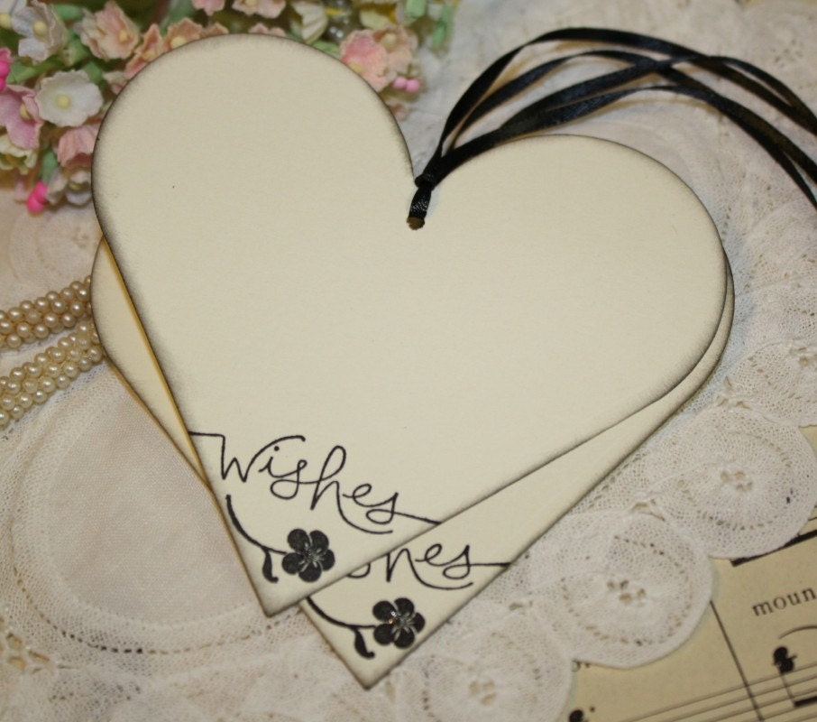 Wish Tree Tags - Wishes - Hearts in Black and Silver -  Set of 25